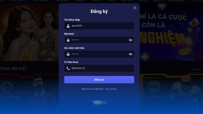 Điền đầy đủ thông tin trong form đăng ký Tin88