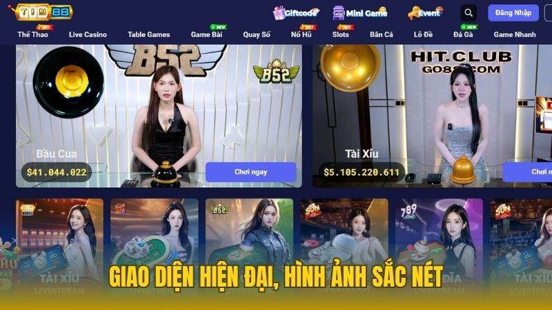 Giao diện web của Tin88 đẹp mắt lại dễ dùng