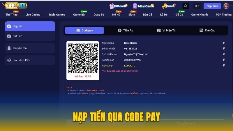 Hướng dẫn nạp vốn vào Tin88 qua ngân hàng