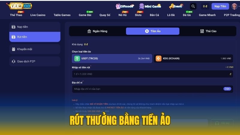 Rút thưởng từ nhà cái qua hình thức nhận tiền ảo